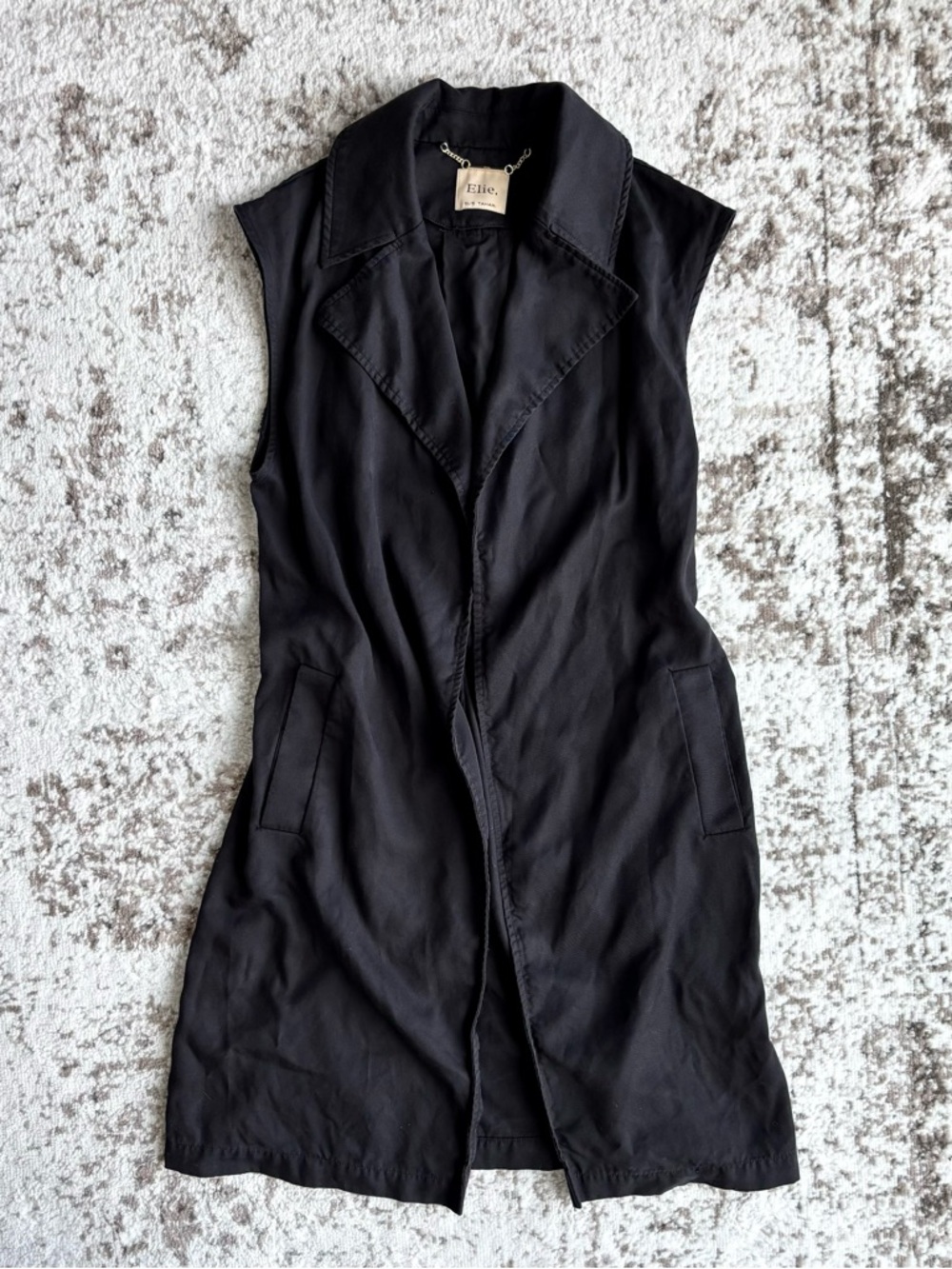 Elie Tahari Sleeveless Trench Vest Black Open Front Duster